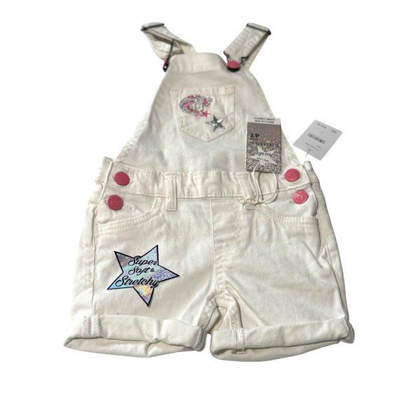 Vigoss Toddler Girls White Stretchy Overalls Size 4T With Pink Buttons & Star Pa - Picture 1 of 5
